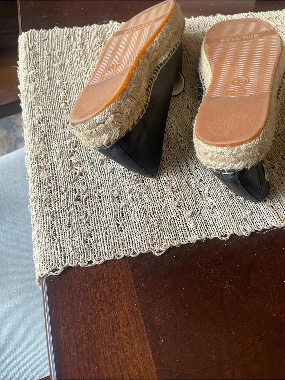 Soludos Black Leather Women's Espadrilles with Natural Jute Trim